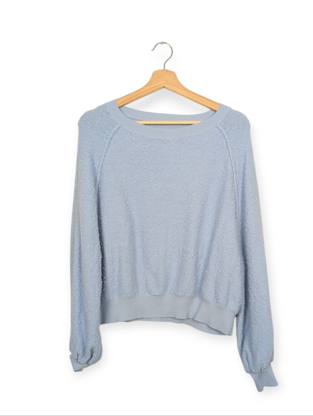 Free People Found My Friend Sweater XS Light Blue Knit Pullover Cozy Boho
